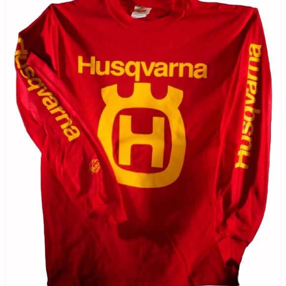 Husqvarna Logo Red Jersey Long Sleeve T-Shirt - NEW Fast Ship - Picture 1 of 4